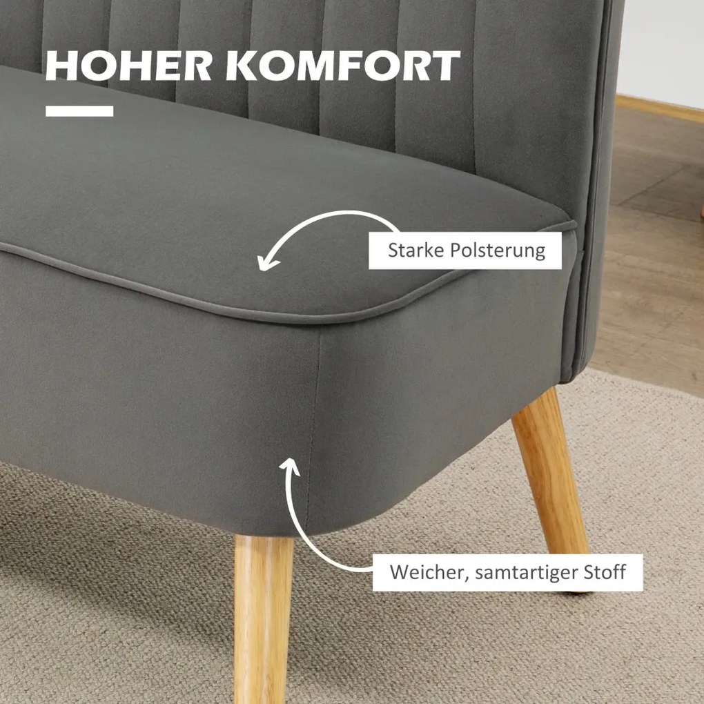 HOMCOM Kanapé Retro Design 2 Személyes kanapé, fa lábak, sötétszürke