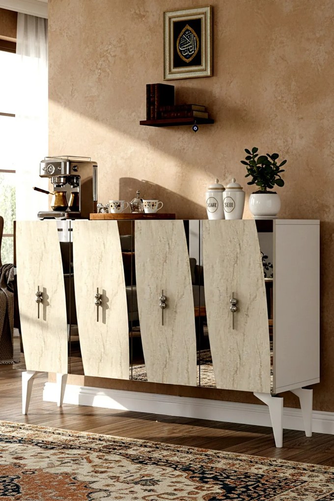 Elips 120 - White, Travertine, Silver