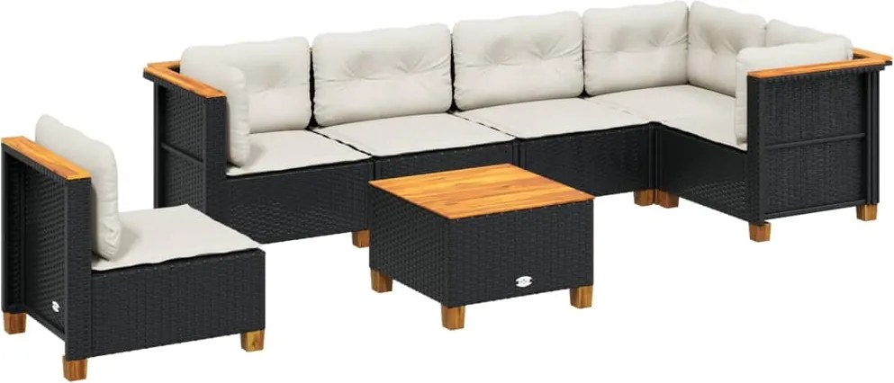 vidaXL 7 részes fekete polyrattan kerti ülőgarnitúra párnával