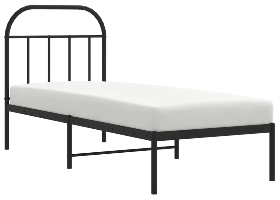 fekete fém ágykeret fejtámlával 75 x 190 cm