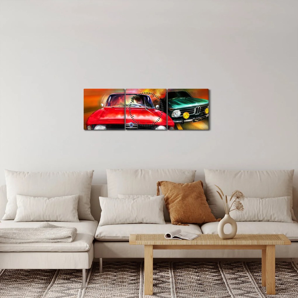 Kép - Retro versenyautók (órával) (90x30 cm)