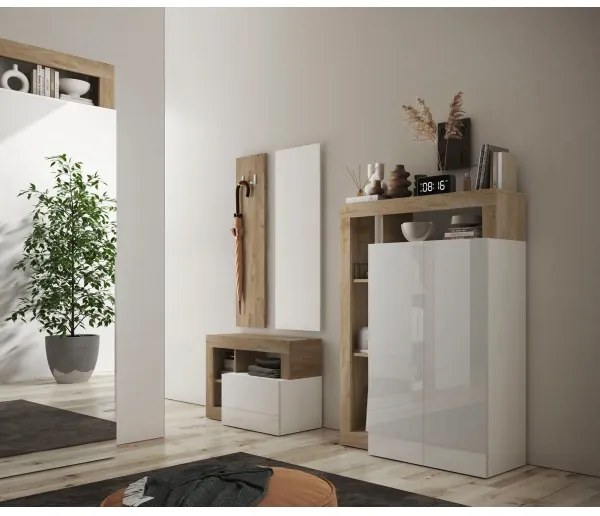 LENOR szekrény, fehér/világos tölgy