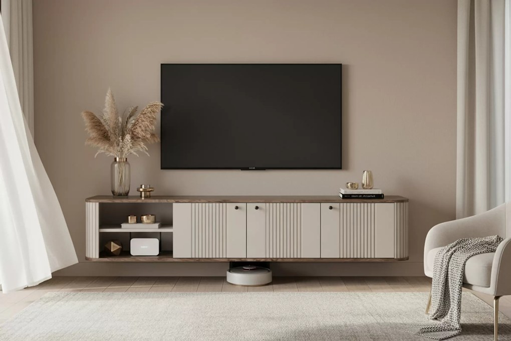 Vesper függő TV-szekrény 187 cm - kasmír / diófa / fekete fogantyúk