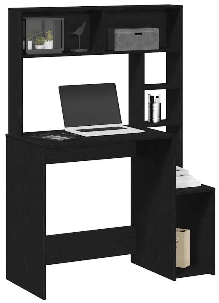 vidaXL fekete szerelt fa íróasztal polcokkal 100x45x140 cm