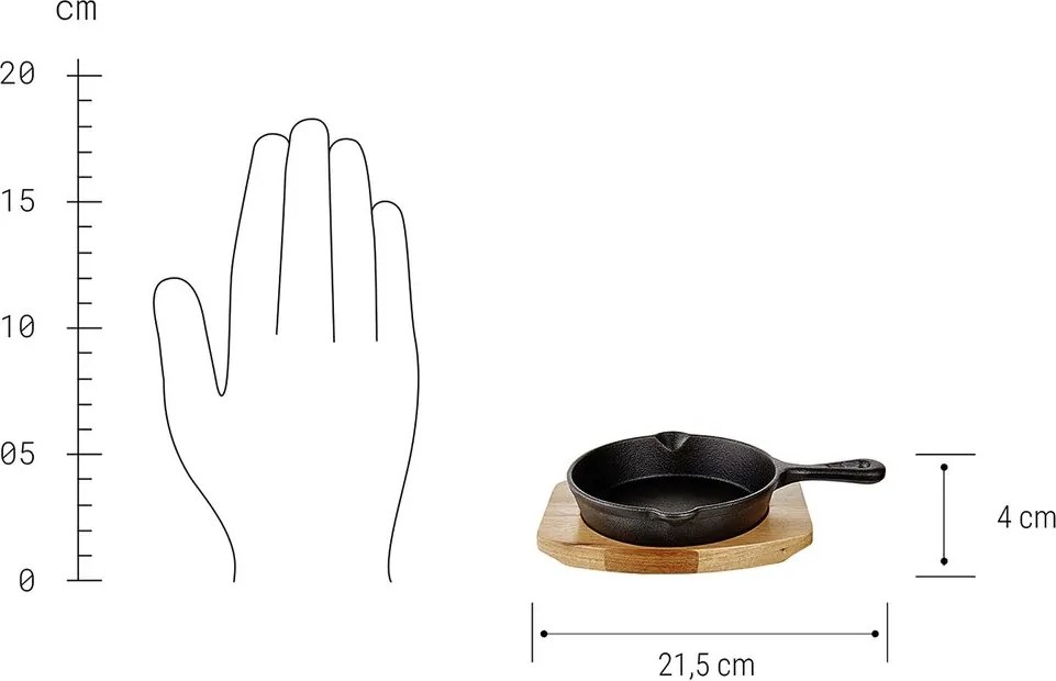 HOT IRON mini öntöttvas serpenyő fa alátéttel, 14 cm