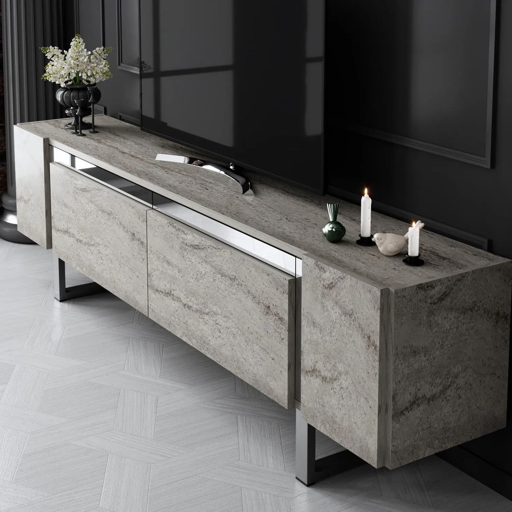 TV szekrény Yildiz - Travertine, Silver