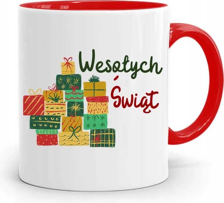 Piros Karácsonyi Bögre Mikulás Karácsonyfa Alá, fényképes nyomattal