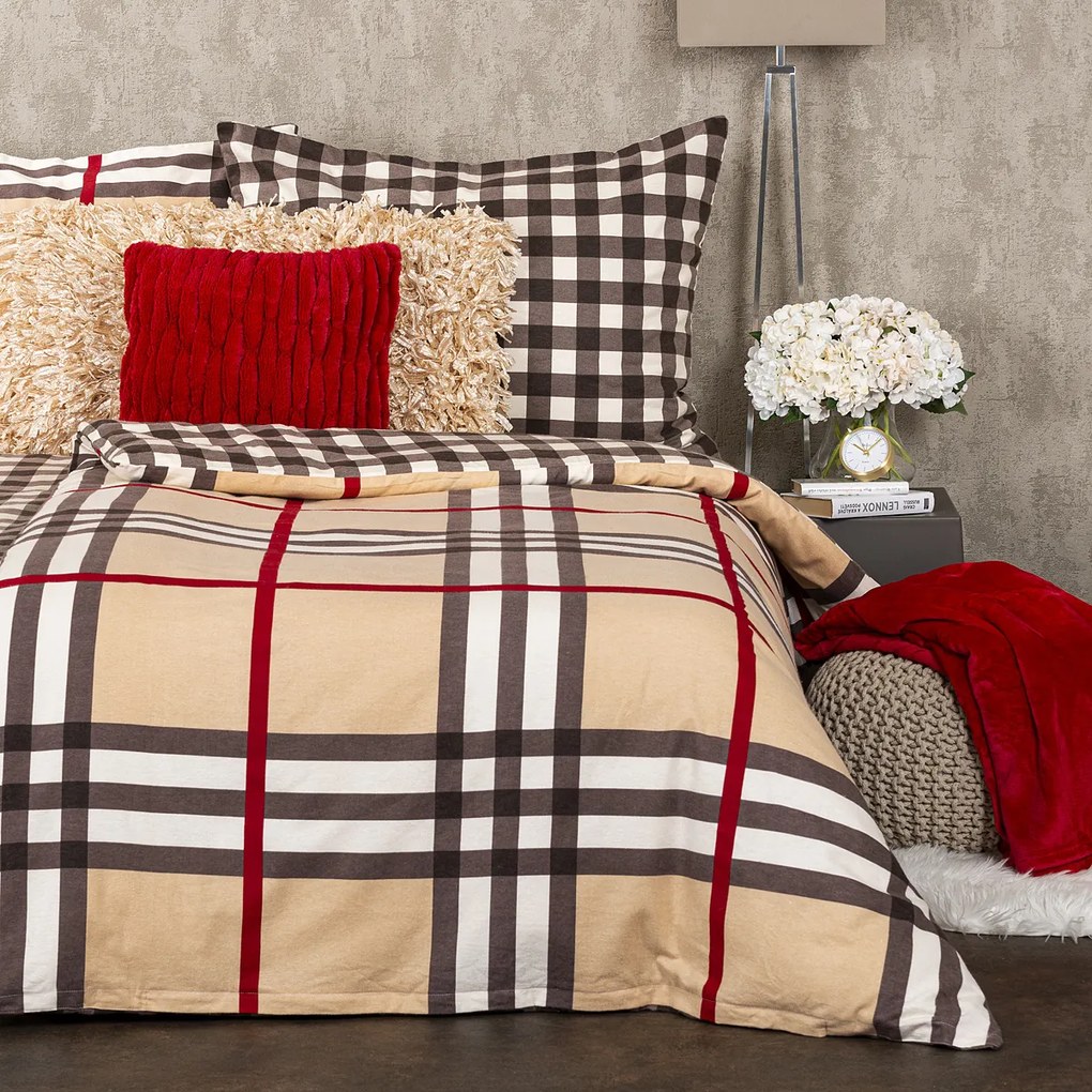 4Home Kockás flanel ágynemű, 160 x 200 cm, 70 x 80 cm