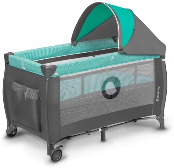 Lionelo - Utazó kiságy SVEN PLUS szürke/türkiz