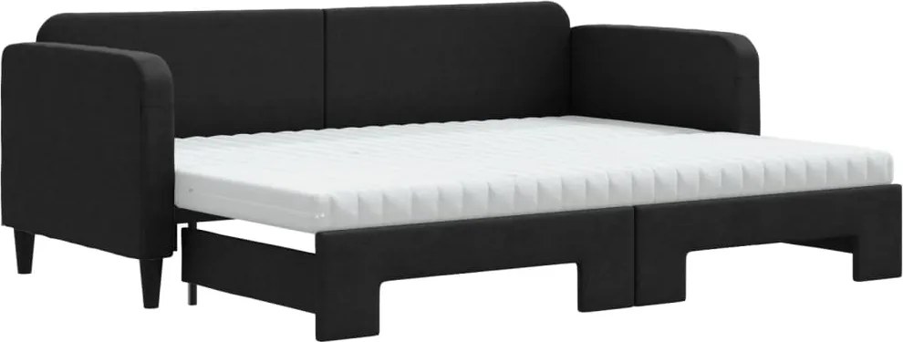 vidaXL fekete kihúzható szövet heverő matracokkal 80 x 200 cm