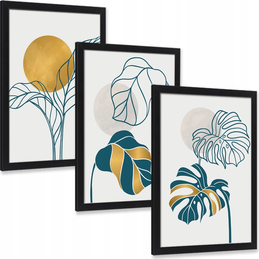 Három darabos falikép szett Arany minták nappaliba 30x20 cm