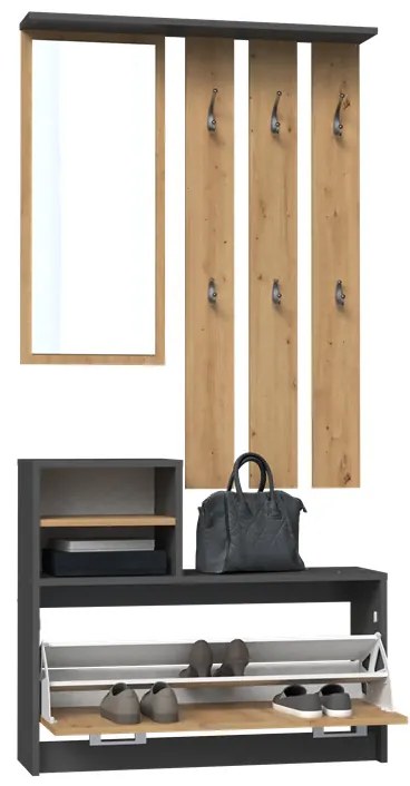 Riano MIX GAR előszobafal, 85x180x24 cm, antracit-tölgy
