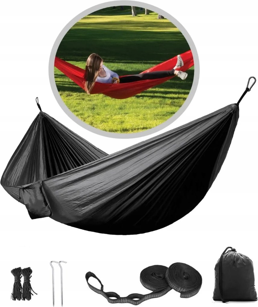 Kerti Függőágy Kétszemélyes Túra Szúnyoghálóval Erős Kötött 300KG Új