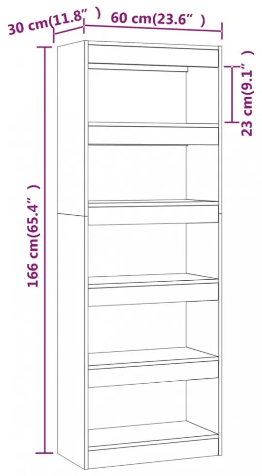betonszürke szerelt fa könyvszekrény/térelválasztó 60x30x166 cm