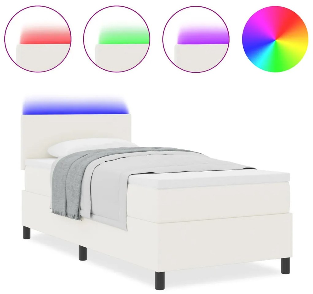 Boxspring Ágy Matrac & LED Krém 100x200 cm Bordázott Szövet