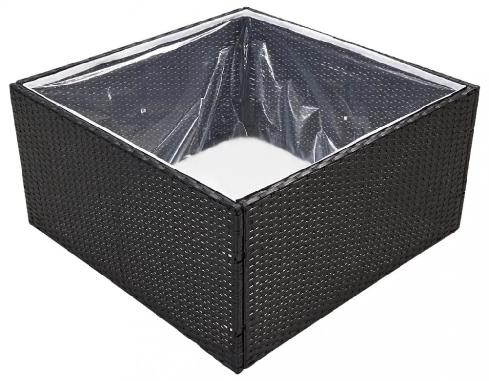 fekete polyrattan kerti ültetőláda 80 x 80 x 40 cm