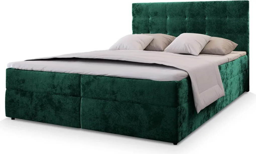 AKCIÓ Kárpitozott boxspring ágy GLORIEN VELVET 160x200 cm sötétzöld II. osztály
