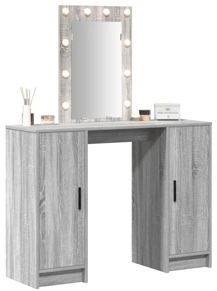 LED-es sminktükör Szürke Sonoma 102x33x135 cm