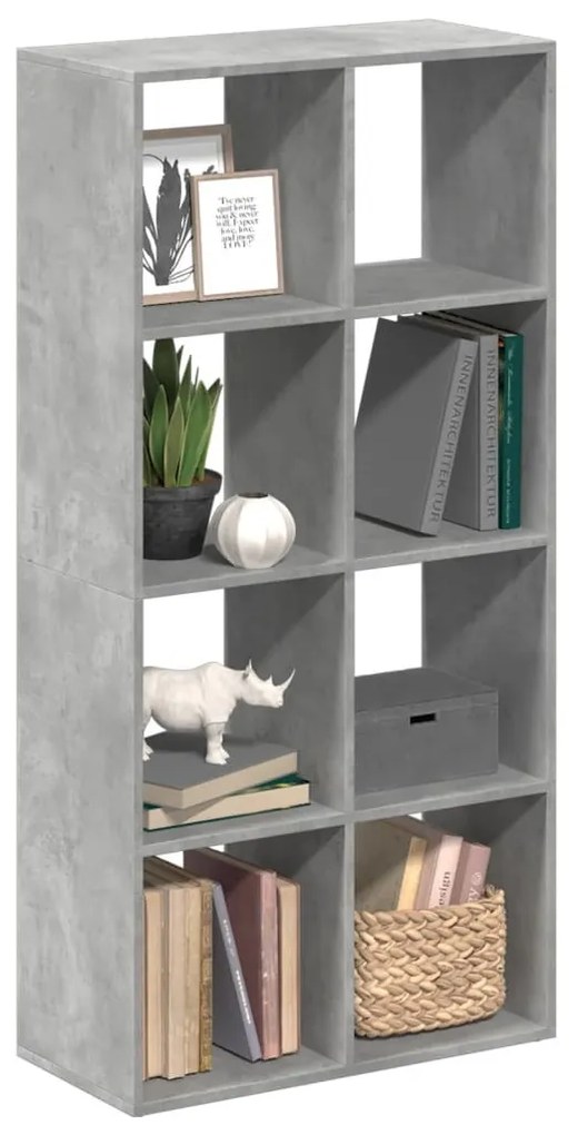 betonszürke szerelt fa elválasztó könyvespolc 69,5x29x137,5 cm