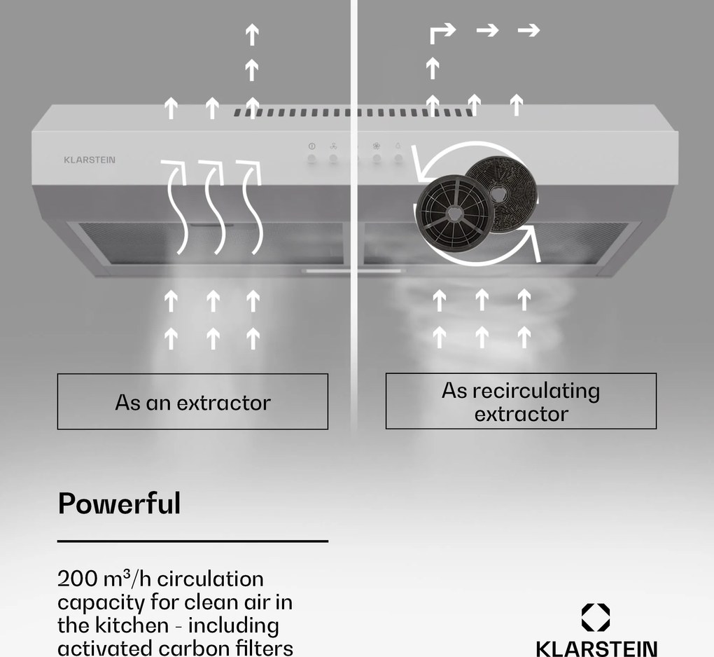 Klarstein Contempo 60, páraelszívó, 60 cm, szekrény alatti, 200 m³/ó, LED, akril, rozsdamentes acél