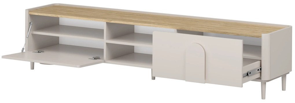 Amilio fiókos lábas TV szekrény 220 cm - kasmír / olajozott tölgy / kasmír fogantyúk