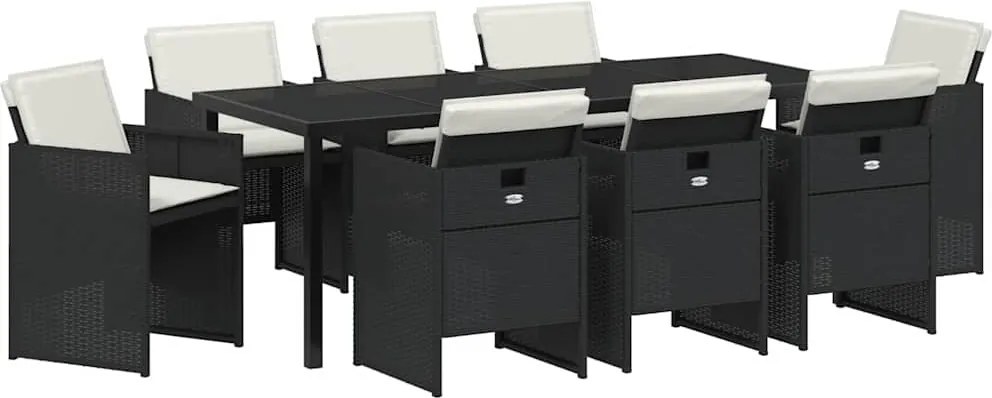 vidaXL Kert étkező szett 9 pcs Fekete polirattan