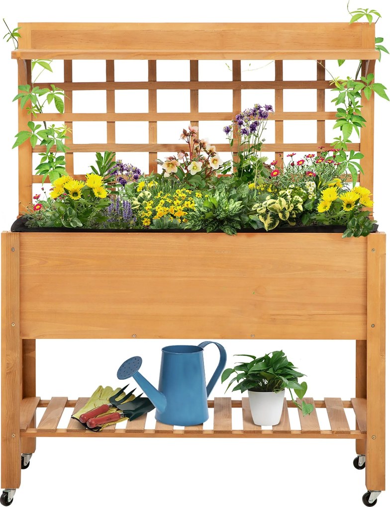 Outsunny Emelt Virág-, Munka- és Kertészeti Asztal Üvegházban használt Fatáblás Kerti Asztal, 105 x 40 x 135 cm, Fenyő, nem szőtt szövet, Barna | Aoso