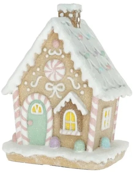 Mézeskalács ház glitteres 11,5x11x18 cm karácsonyi figura dekoráció ablakos