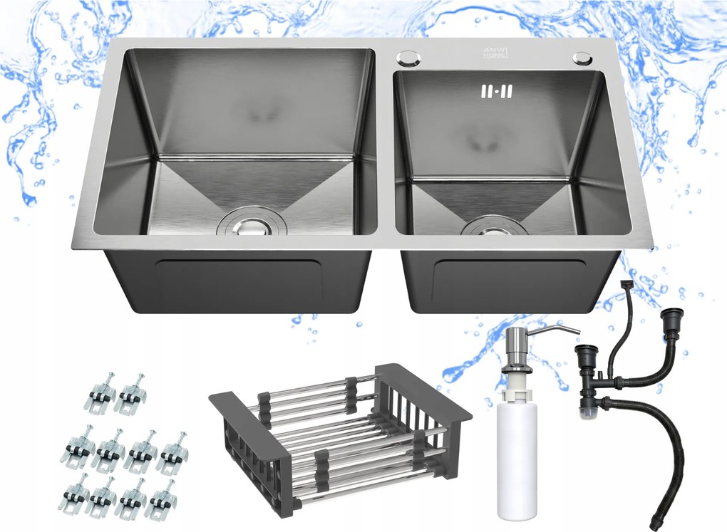 Inox kéttálcás mosogató 78x43 cm Adagoló, Szűrőkosár