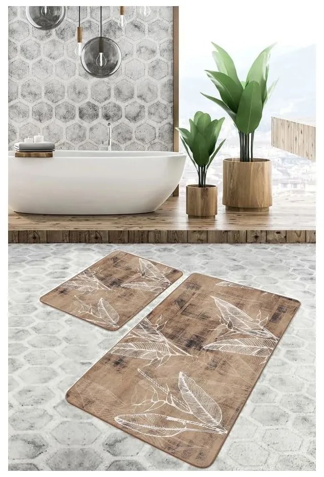 Barna bársony fürdőszobai kilépő szett 2 db-os 60x100 cm – Mila Home