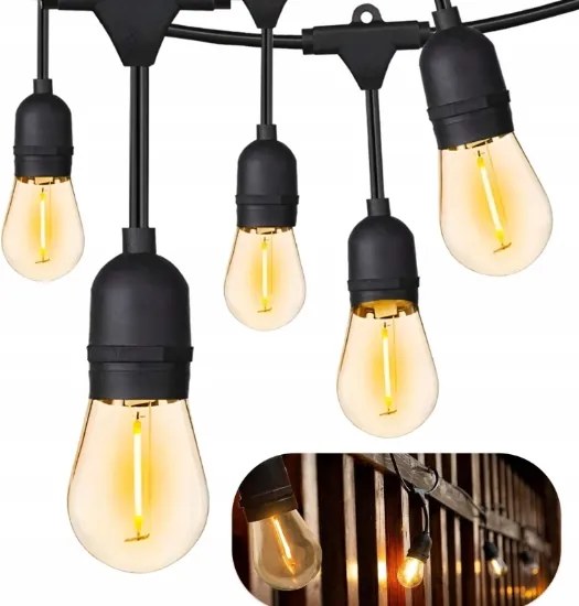 Kerti girland Kültéri Led Lámpa 10m 10db x E27 izzók