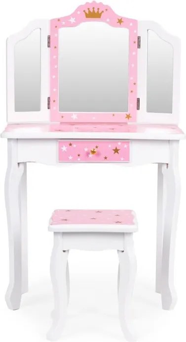 Gyermek kozmetikai asztal hármas tükörrel és zsámollyal