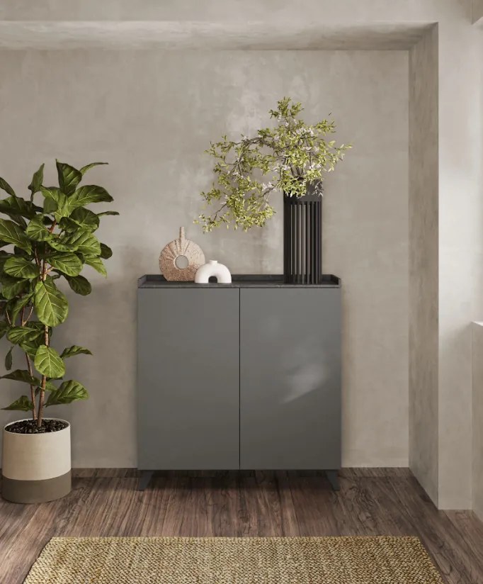TRAY Szürke - Ólom magas Komód 2 ajtós 121 cm