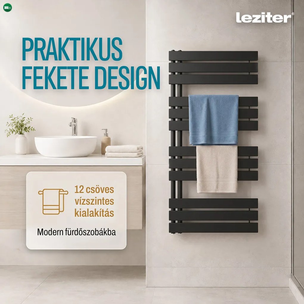 Solaro Design törölközőszárító radiátor 1200x600 mm fekete