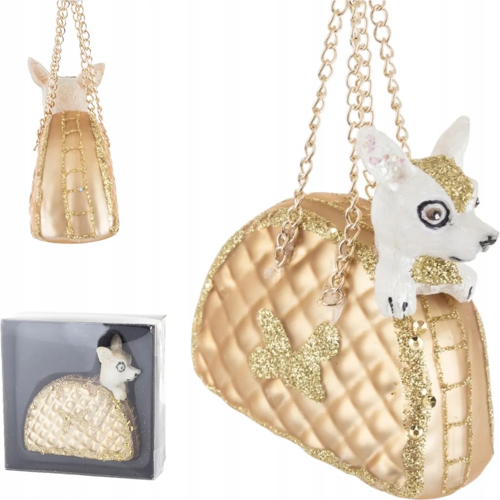 Üveggömb 12x9 CM Karácsonyfára Chihuahua Kutya Karácsonyi Ajándék Dekoráció