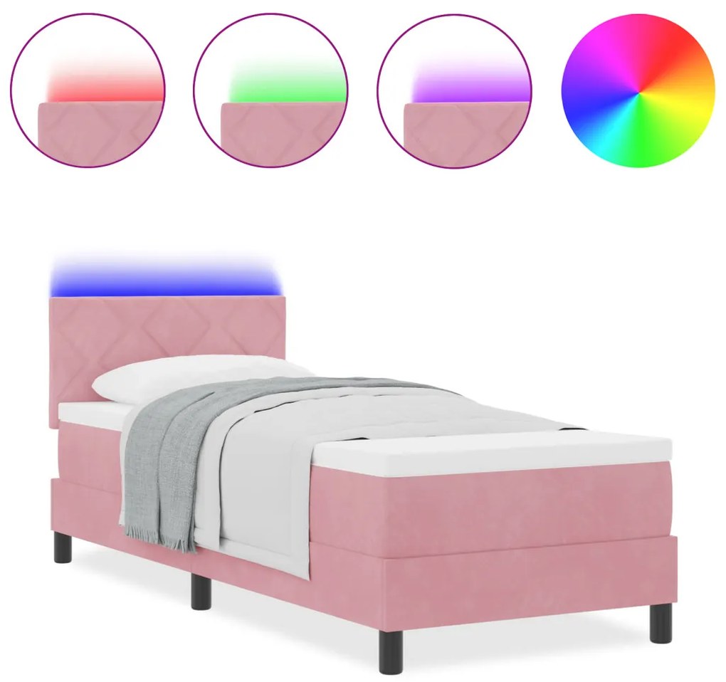 vidaXL Boxspring Ágy Mattal és LED Világítással Rózsaszín 80x200 cm Bársonyos