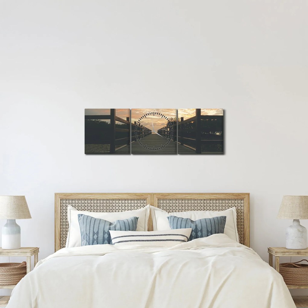 Egy fa móló képe a tó felett (órával) (90x30 cm)