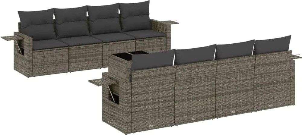vidaXL 9 részes szürke polyrattan kerti ülőgarnitúra párnákkal