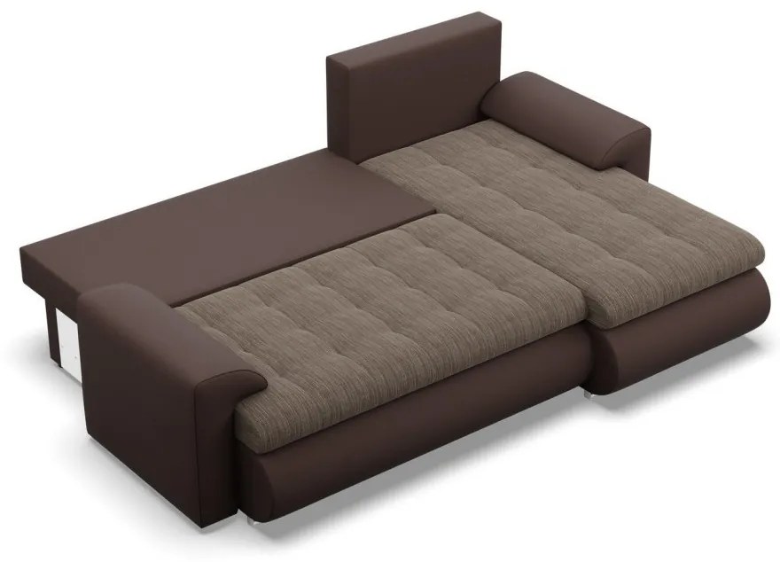 Tokio sarokkanapé, 2 ágyneműtartóval, fonott + műbőr, jobboldali, barna