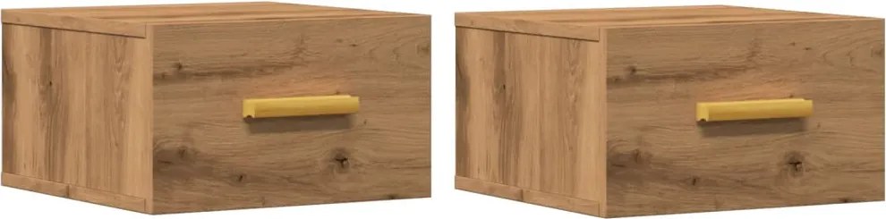 vidaXL 2 db kézműves tölgy fali szerelhető éjjeliszekrény 35x35x20 cm