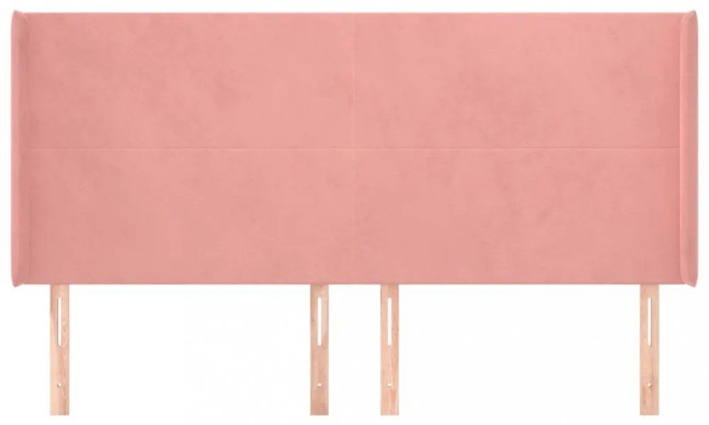 rózsaszín bársony fejtámla szárnyakkal 203x16x118/128 cm