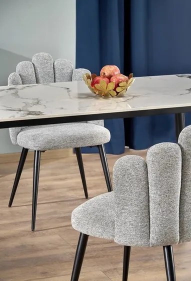 EMILIO 140 cm asztal, fehér márvány asztallappal, fekete lábakkal