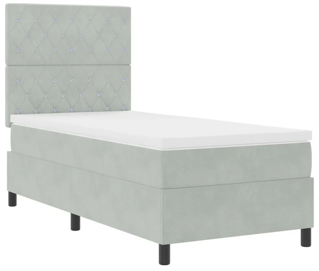 Boxspring Ágy Matrac Könnyű Szürke Egyszemélyes Bársonyos