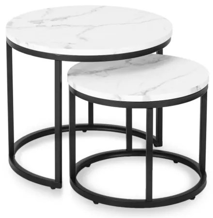 Set de măsuțe de cafea din MDF cu aspect de marmură albă, DAFNE