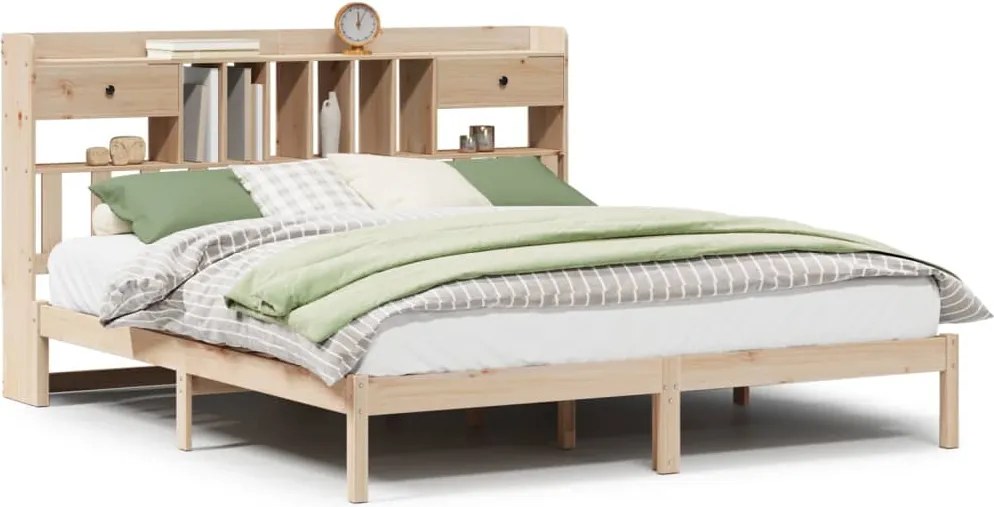 vidaXL tömör fenyőfa könyvespolcos ágy matrac nélkül 180 x 200 cm