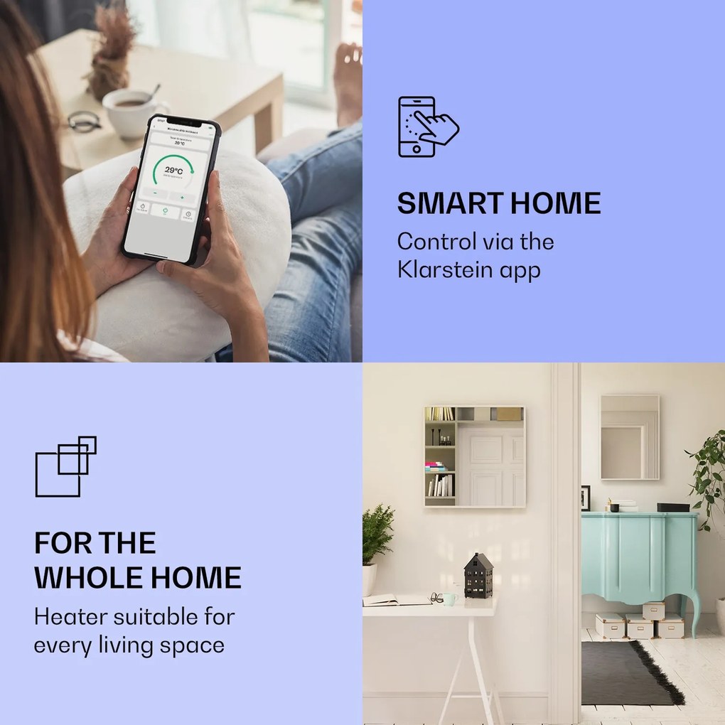 Klarstein La Palma 750 smart, infravörös hősugárzó 2 az 1-ben, 85 x 60 cm, 750 W, tükör elülső rész