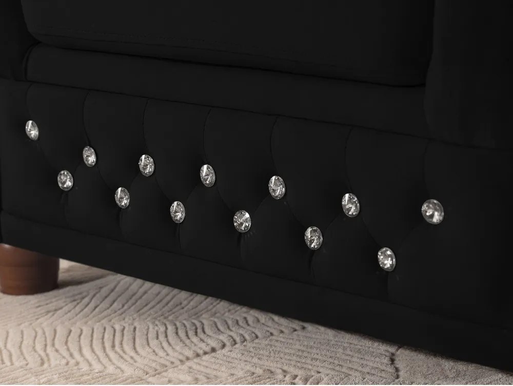 Fekete bársony kinyitható sarokkanapé (jobb oldali-L alakú) York Blik – Ropez