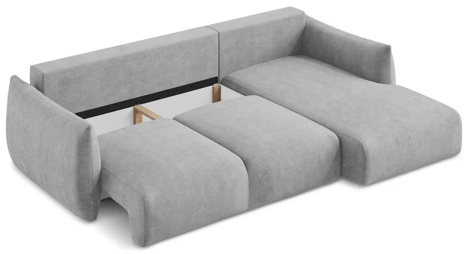 Világosszürke zsenília kinyitható sarokkanapé (jobb oldali-heverő résszel) Leila – Makamii