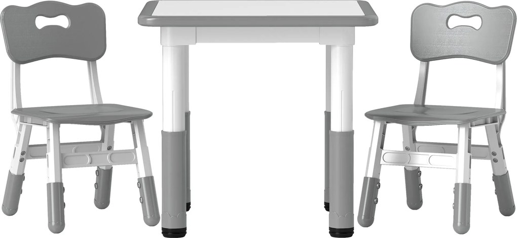 AIYAPLAY 3 részes Gyermek Asztal és Szék Készlet Magasság Állítható Gyermek Asztallal 2 Székkel Könnyen Tisztítható 18 Hónapos Kortól 5 Éves Korig Ját