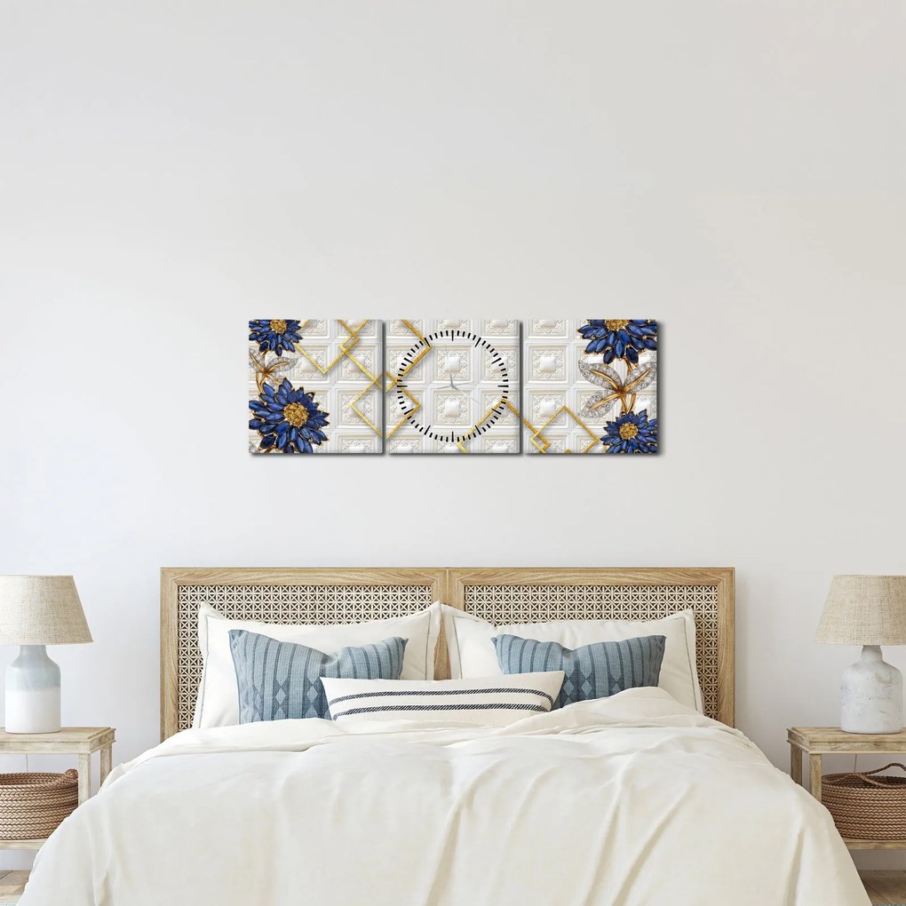Kép - Gyémántvirágok (órával) (90x30 cm)
